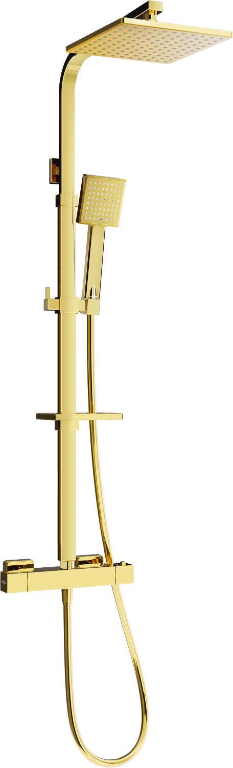 Mexen CQ45 utanpåliggande duschset med duschhuvud och termostatblandare, guld - 772504595-50